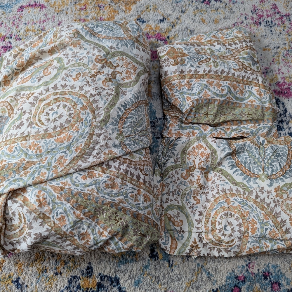 Pottery Barn Paisley King Duvet + 2 Standard Shams - Cotton